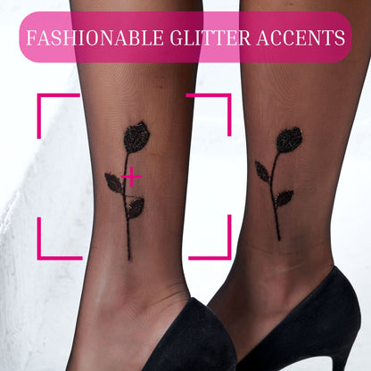Women European Vintage Black Stocking - Fashionable Glitter Accents