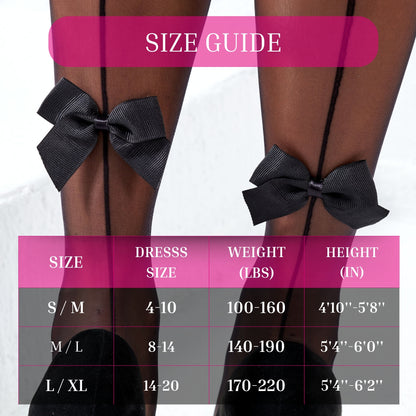 Women's European Fashion Sheer Black Stocking - Securely Attached Bow and Seam Accent