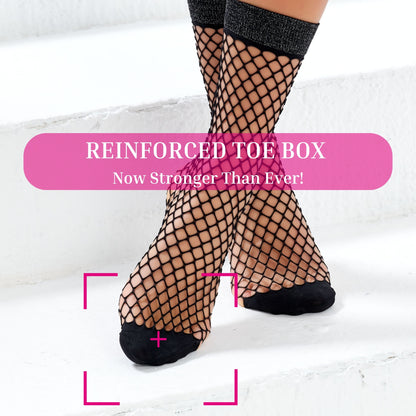 Women's European Fashion Black Sheer Ankle Socks - Patterned Fishnet